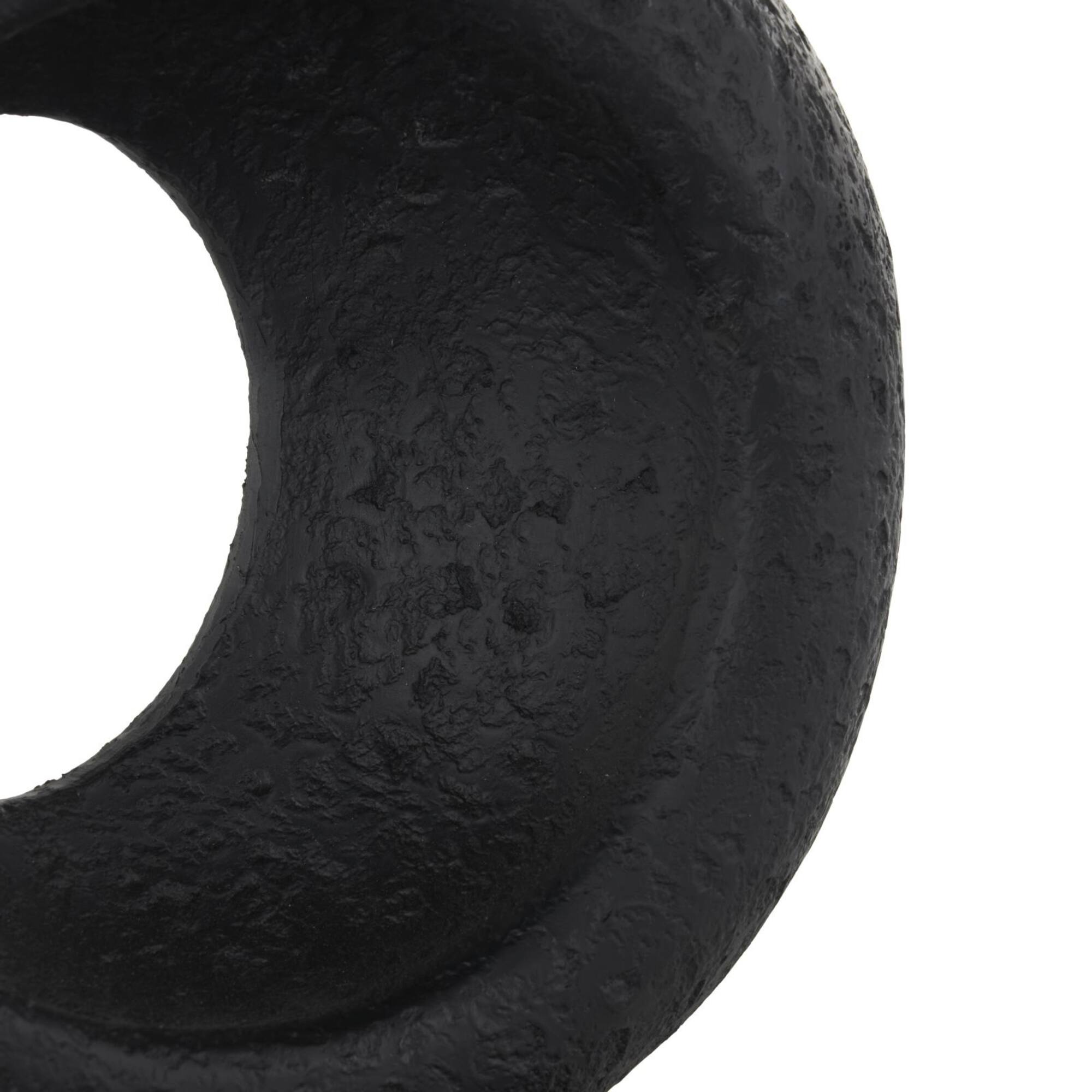 14.25" Black Polystone Geometric Textured Cutout Ring Sculpture with Block Base